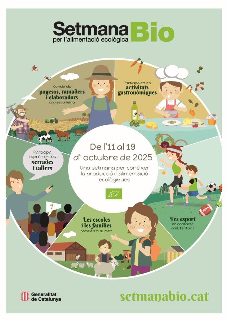 L’objectiu de la Setmana Bio és acostar la producció i l’alimentació ecològica a tothom. Departament d'Agricultura, Ramaderia, Pesca i Alimentació de la Generalitat de Catalunya.